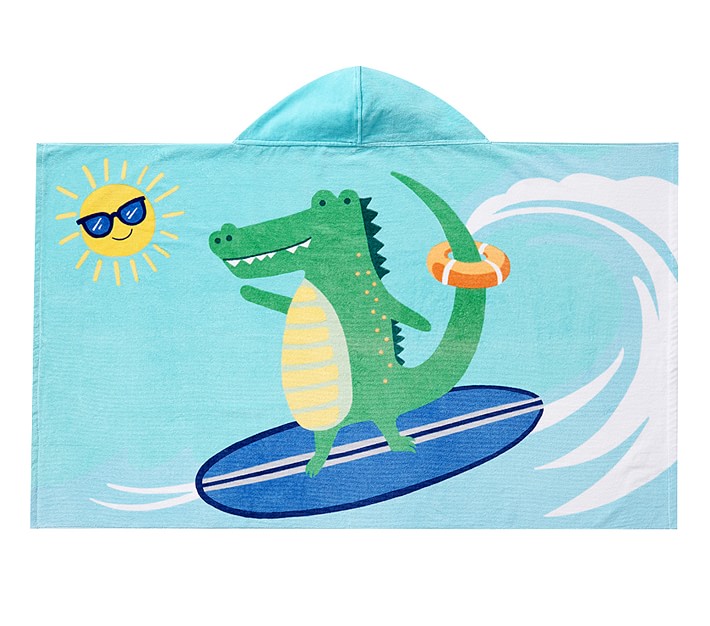 Surfing Alligator Kid Beach Hooded Towel