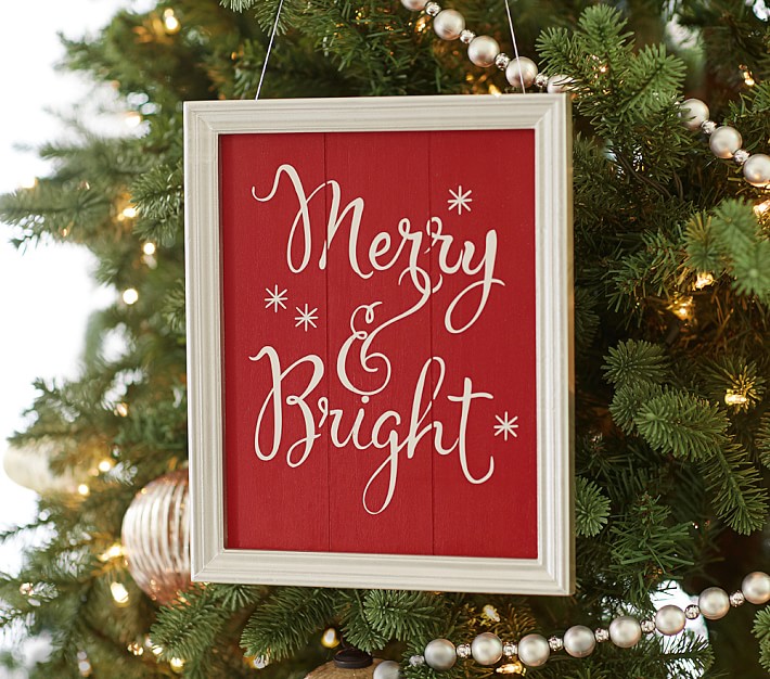 Merry &amp; Bright Framed Plaque Ornament