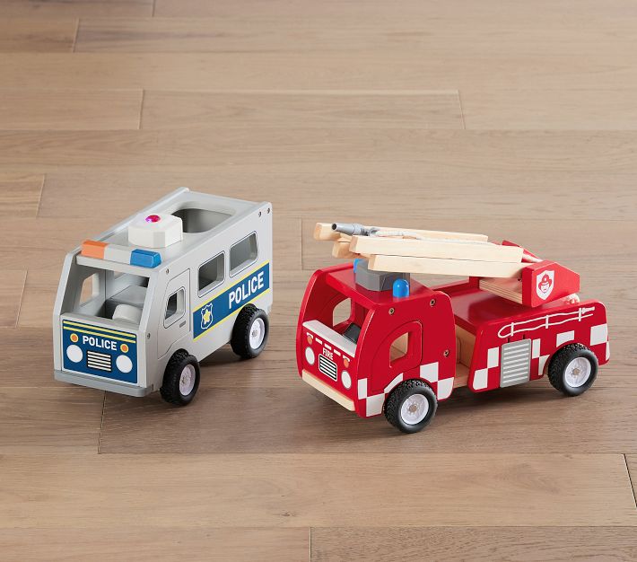 Wooden Light-Up Fire Truck Emergency Vehicle