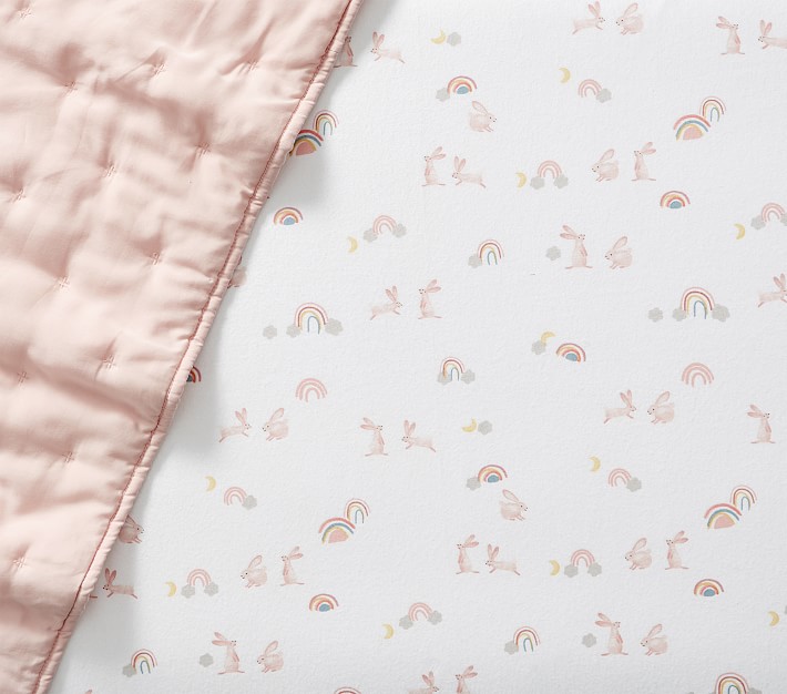 Rainbow Bunny Organic Flannel Crib Fitted Sheet