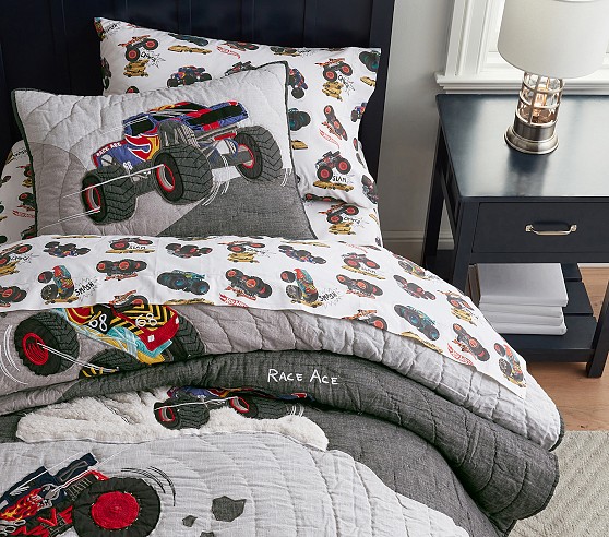 New Pottery Barn Kids Hot Wheels top Monster Truck Twin Sheet Set