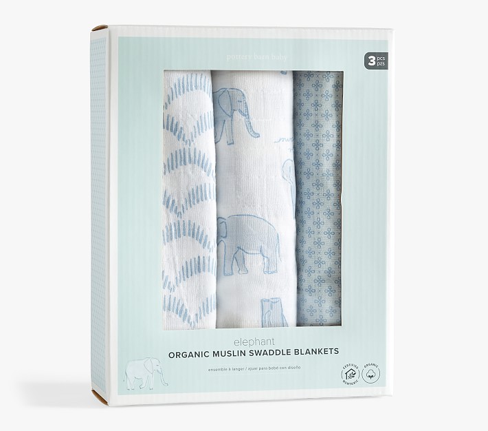 Open Box Elephant Organic Muslin Swaddle Set Pottery Barn Kids