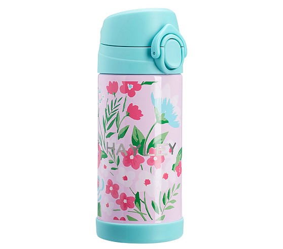 Mackenzie Aqua Pink Bouquets Water Bottle | Pottery Barn Kids