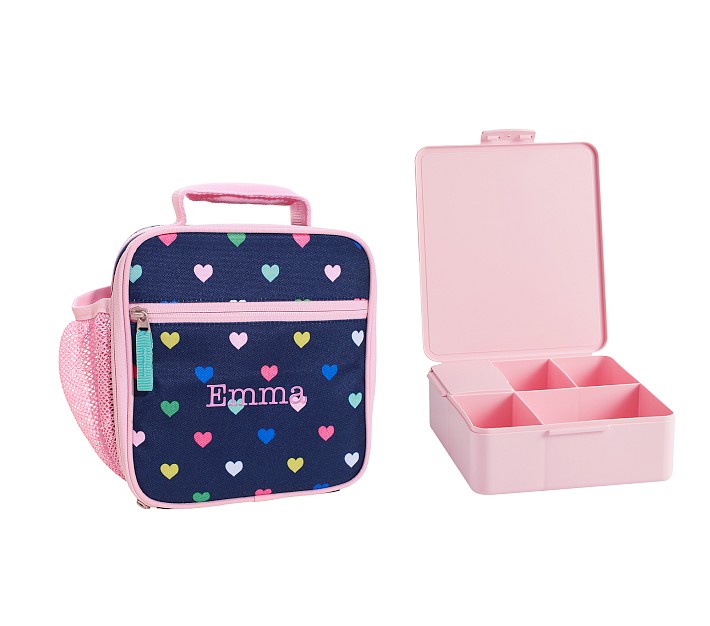 Mackenzie Navy Pink Multi Hearts Lunch &amp; Bento Bundle, Set of 2