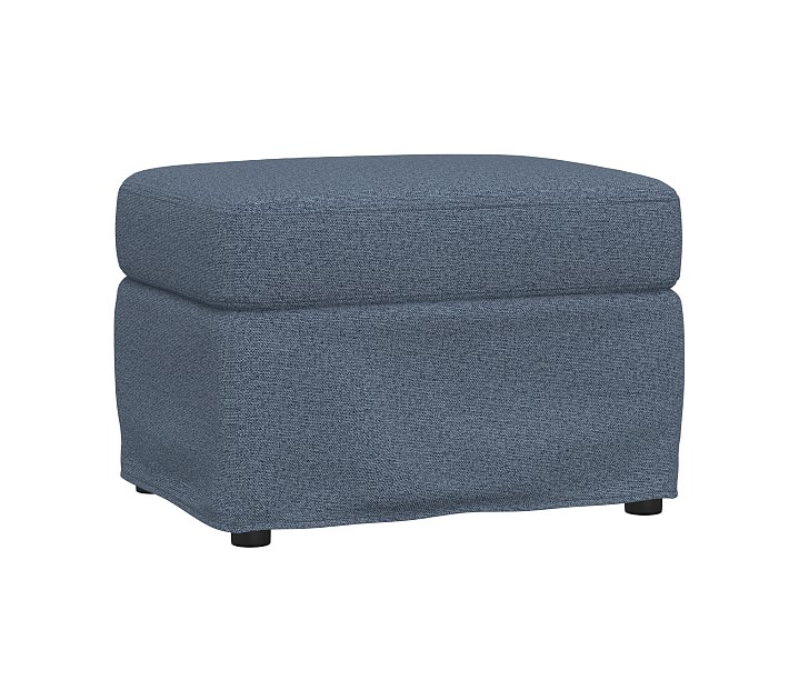 Slipcovered Wingback Ottoman Slipcover, Slipcover, Performance Heathered Basketweave, Slate Blue,