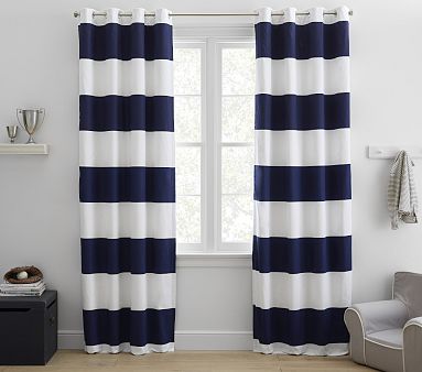 Preppy Rugby Stripe Cotton Grommet Blackout Curtain 