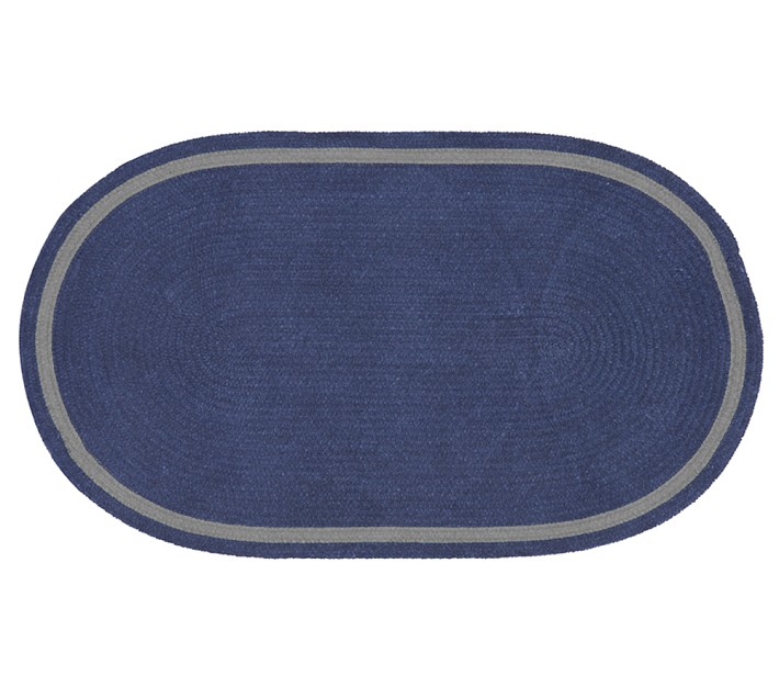 Custom Chenille Border Reversible Easy Clean Rug, Oval