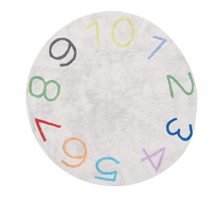 Machine Washable Numbers Round Rug