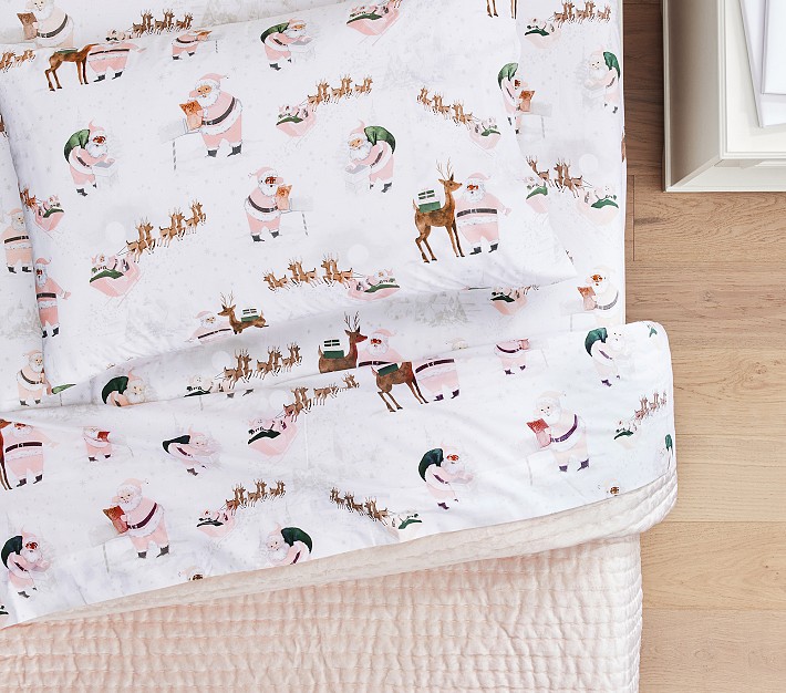 Organic Blush Heritage Santa Flannel Sheet Set Standard Pillow Case Blush Multi