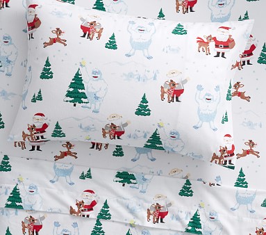 Organic Rudolph Bumble Christmas Flannel Sheets Pottery Barn Kids