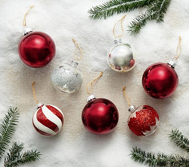 Mercury Shatterproof Glitter Ball Ornaments Set Of 7 Red Silver