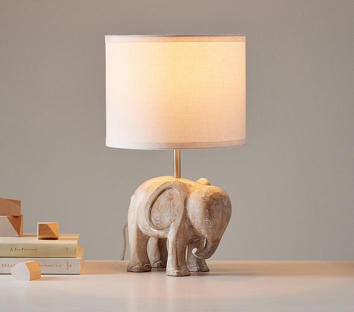 Carved Wood Elephant Table Lamp (17&quot;)