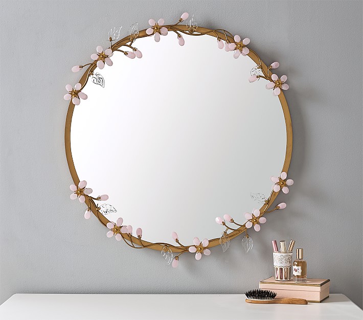 Grace Pink Flower Round Mirror (30&quot;)