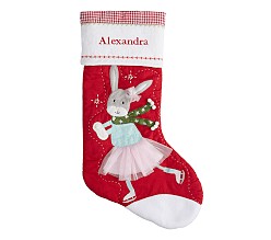 Skating Bunny Quilted Christmas Stocking