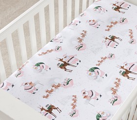 Organic Blush Heritage Santa Crib Fitted Sheet Blush