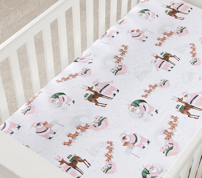 Blush Heritage Santa Organic Crib Fitted Sheet