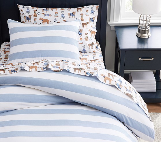 2024 Rugby Stripe Organic Twin Duvet Cover & Sham pottery barn kids