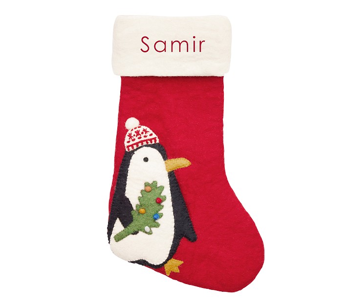 west elm x pbk Modern Red Penguin Felt Christmas Stocking