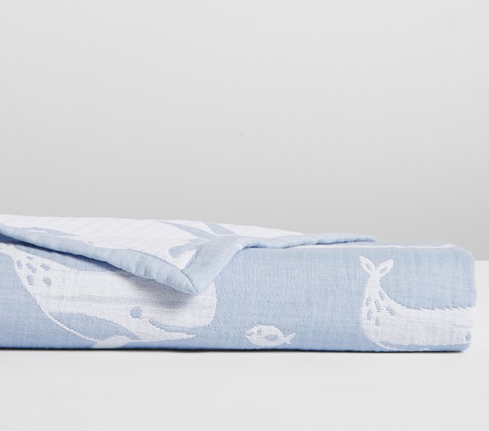 Jacquard Whale Organic Muslin Baby Blanket