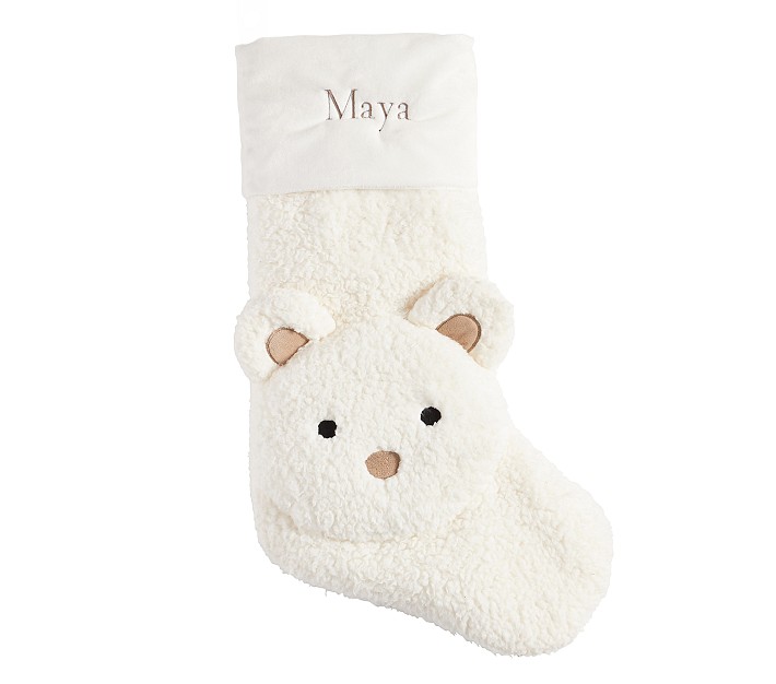 Ivory Sherpa Bear Cozy Critter Christmas Stocking