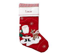 Santa With Rudolph® Quilted Christmas Stocking