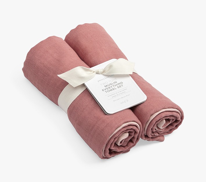 Two Tone Organic Muslin Towel Set of 2 Pottery Barn Kids