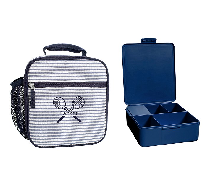 Mackenzie Navy Seersucker Lunch &amp; Bento Bundle, Set of 2