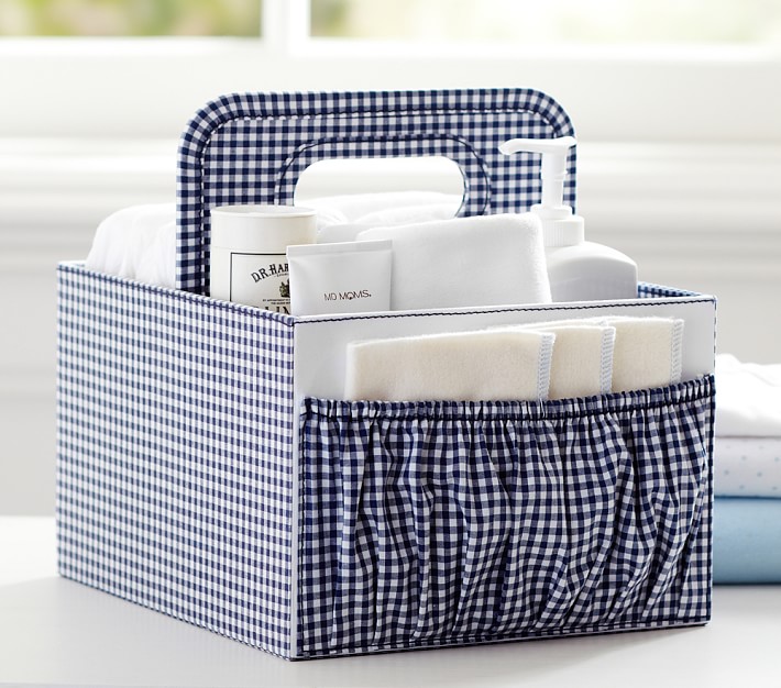 Navy Gingham Diaper Caddy