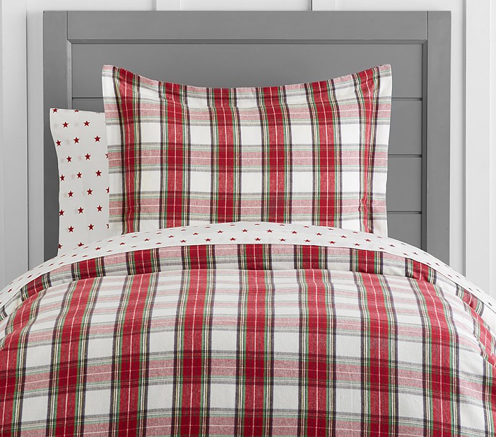 Organic Flannel Tartan Plaid Duvet Cover &amp; Shams