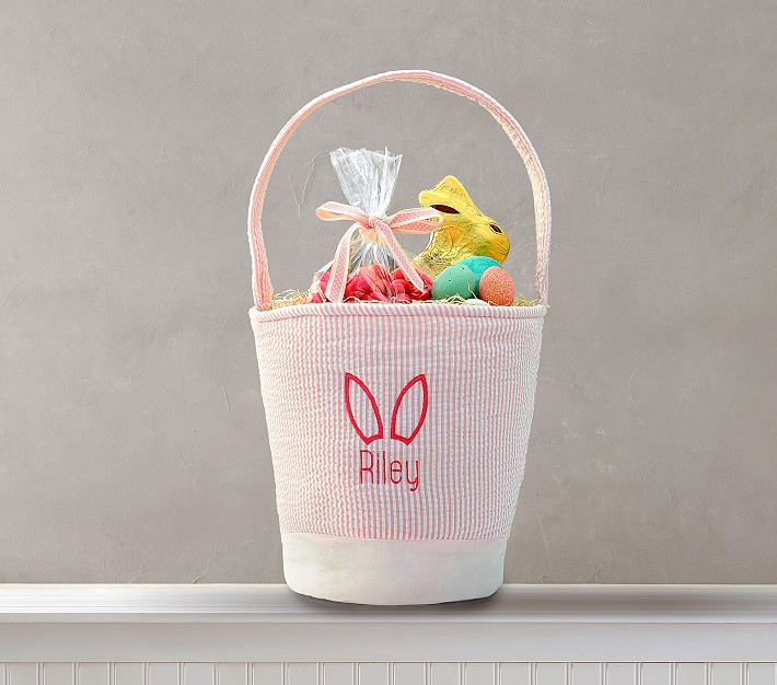 Pink Seersucker Easter Bucket