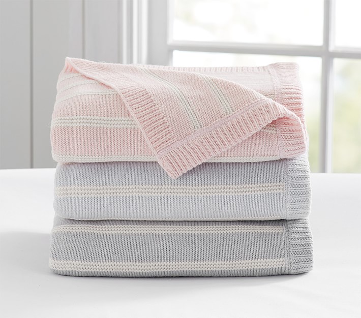 Sweet Stripe Knitted Baby Blanket Pottery Barn Kids