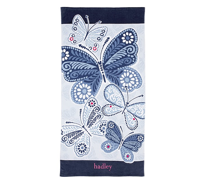 Navy Butterfly Kid Beach Towel