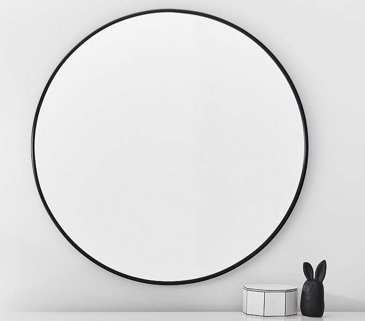 Black Metal Framed Round Mirror (31&quot;)