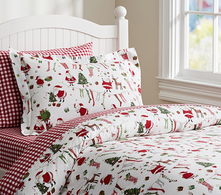 Santa &#38; Friends Flannel Duvet Cover & Shams