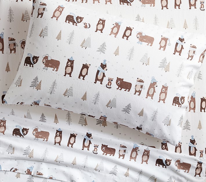 Winter Bear Flannel Toddler Sheet Pillowcases Pottery Barn Kids