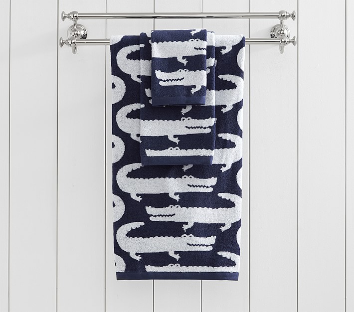 Navy Jungle Alligator Bath Towels