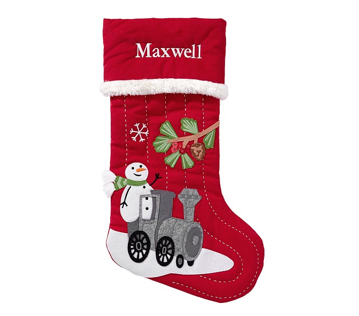 Snowman on Train Woodland Stocking