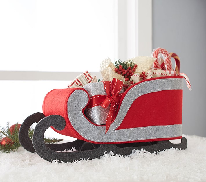 Red Felt Sleigh Tabletop Center Piece