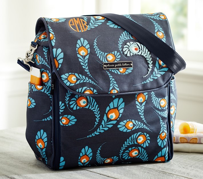 Petunia Pickle Bottom Peacock Print Boxy Diaper Bag