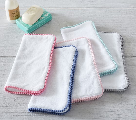 Pom-Pom Trim Kids Washcloths | Pottery Barn Kids