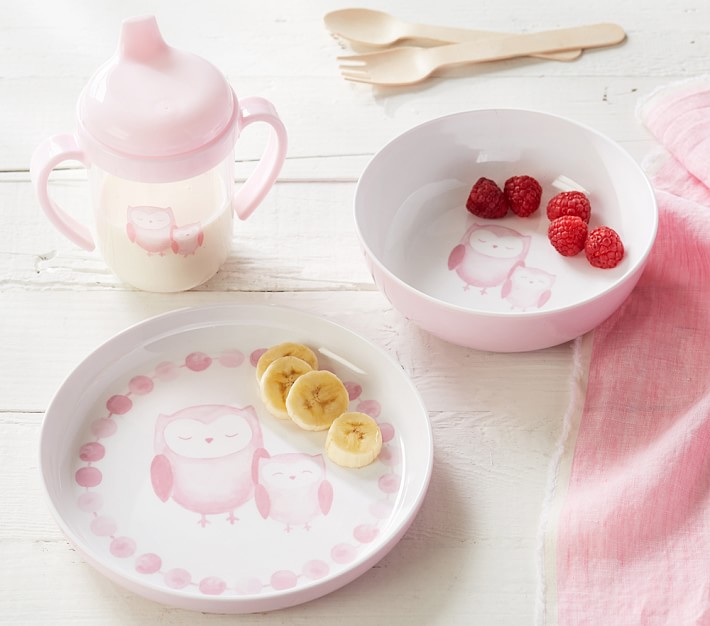 Pink Owl Nursery Feeding Set