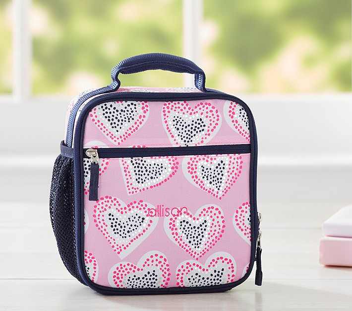 Mackenzie Pink Dotty Foil Heart Lunch Box