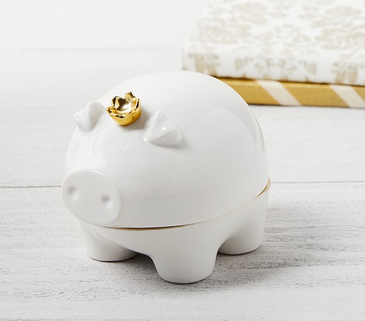 Gold Accent Ceramic Piggy Box