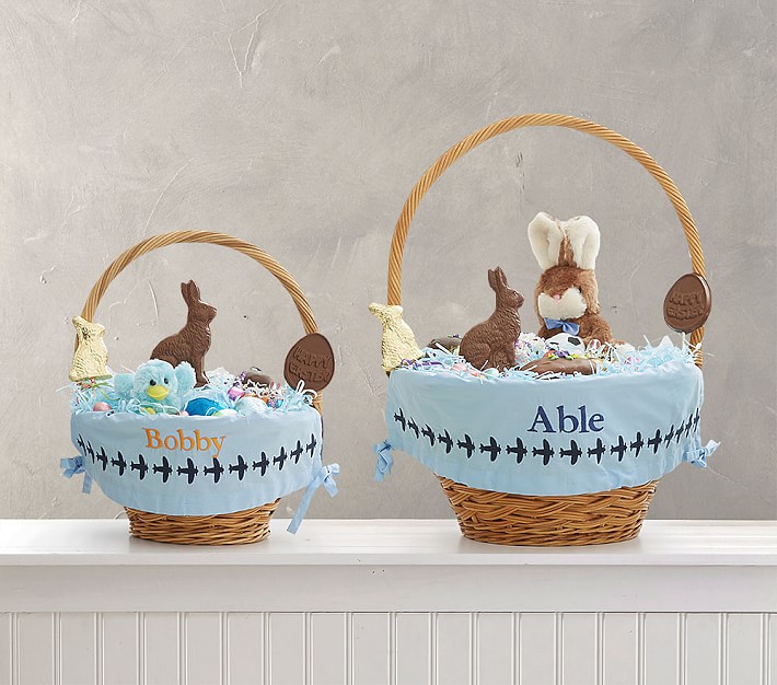 Blue Plane Embroidered Easter Basket Liners