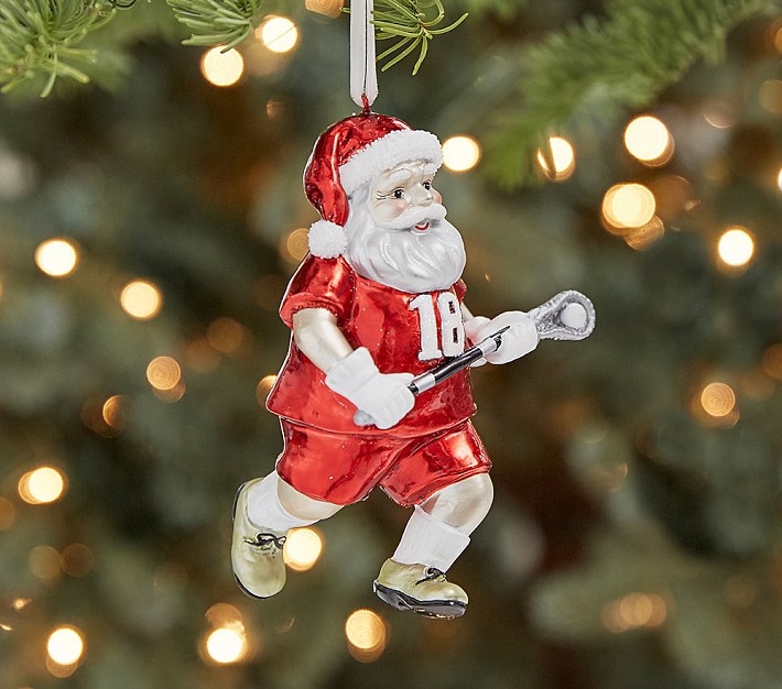 Mercury Glass Lacrosse Santa Ornament