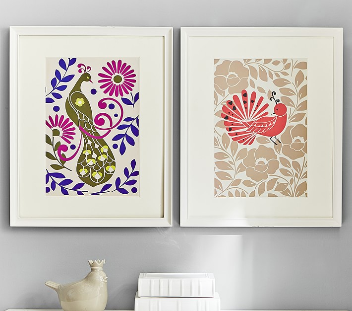 Framed Peacock Art, Set of 2