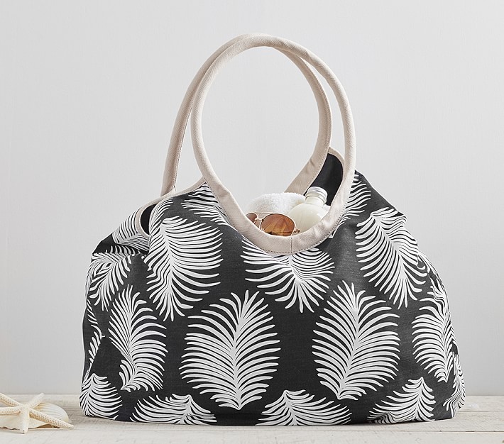 Black Palm Leaf Baker Beach Bag