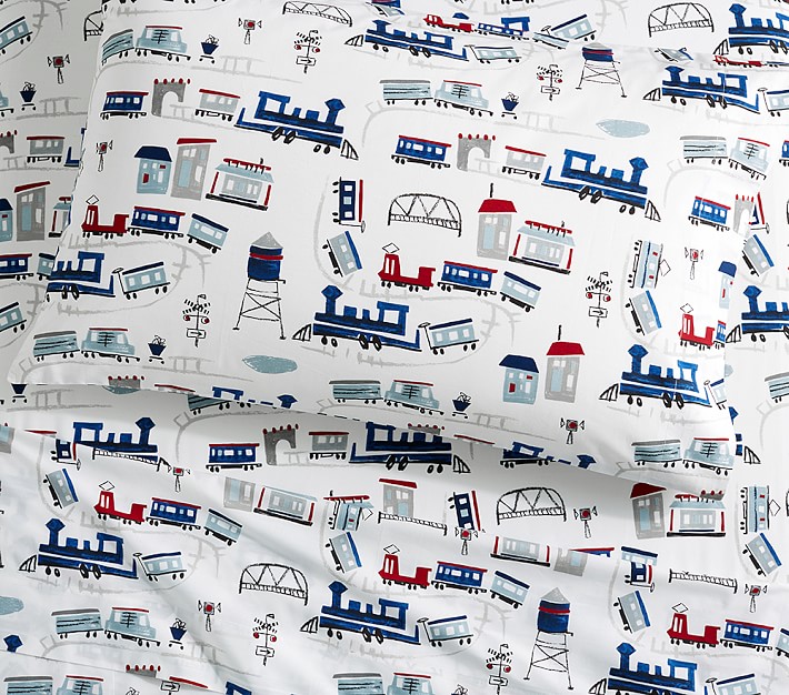 Organic Train Toddler Bed Sheet Set &amp; Pillowcase