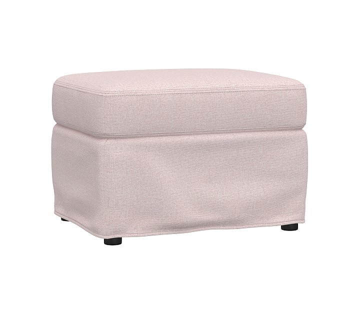 Slipcovered Wingback Ottoman Slipcover, Slipcover, Performance Heathered Basketweave, Blush,