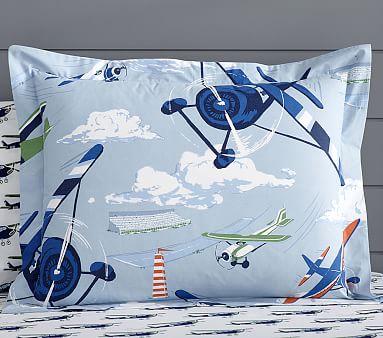 Pottery outlets barn kids full queen duvet cover with two shams vintage airplanes blue